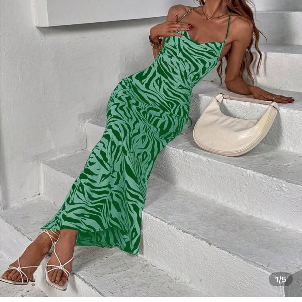 New Zebra Green Maxi Sundress